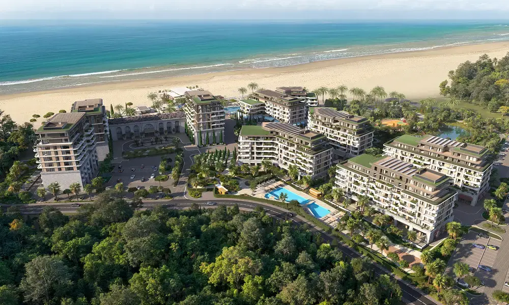 Aerial view of Porta Rai on the beachfront